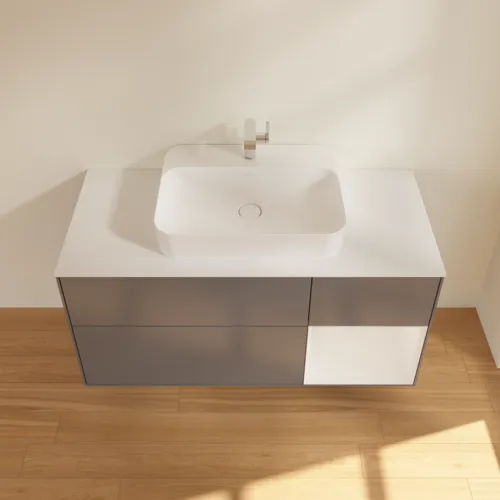 VILLEROY BOCH Toaletní skříňka Finion, s osvětlením, 3 výsuvy, 1200 x 603 x 501 mm, antracit matný lak / lesklý bílý lak / sklo bílé matné #F421GFGK, obrázek 4