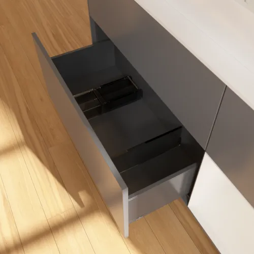 VILLEROY BOCH Toaletní skříňka Finion, s osvětlením, 3 výsuvy, 1200 x 603 x 501 mm, antracit matný lak / lesklý bílý lak / sklo bílé matné #F421GFGK, obrázek 7