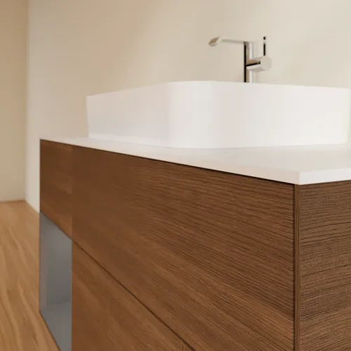 VILLEROY BOCH Toaletní skříňka Finion, s osvětlením, 3 výsuvy, 1200 x 603 x 501 mm, ořechová dýha / antracitový matný lak / bílé matné sklo #F411GKGN, obrázek 6