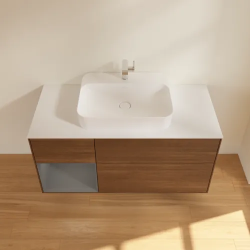 VILLEROY BOCH Toaletní skříňka Finion, s osvětlením, 3 výsuvy, 1200 x 603 x 501 mm, ořechová dýha / antracitový matný lak / bílé matné sklo #F411GKGN, obrázek 4