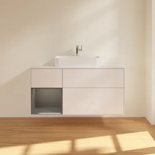 VILLEROY BOCH Toaletní skříňka Finion, s osvětlením, 3 výsuvy, 1200 x 603 x 501 mm, lesklý bílý lak / antracitový matný lak / bílé matné sklo #F411GKGF, obrázek 3