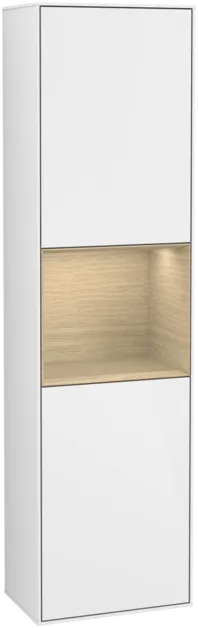 VILLEROY BOCH Vysoká skříňka Finion, s osvětlením, 2 dveře, 418 x 1516 x 270 mm, lesklý bílý lak / dubová dýha #F470PCGF