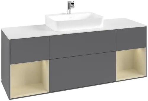VILLEROY BOCH Toaletní skříňka Finion, s osvětlením, 4 výsuvy, 1600 x 603 x 501 mm, antracitový matný lak / hedvábně šedý matný lak / bílé matné sklo #F451HJGK