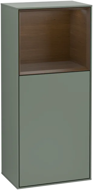 VILLEROY BOCH Boční skříňka Finion, s osvětlením, 1 dvířka, 418 x 936 x 270 mm, olivový matný lak / ořechová dýha #F500GNGM