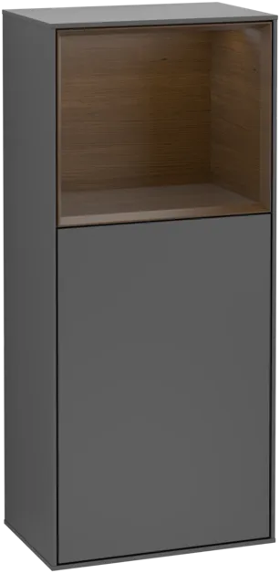 VILLEROY BOCH Boční skříňka Finion, s osvětlením, 1 dvířka, 418 x 936 x 270 mm, antracitový matný lak / ořechová dýha #F500GNGK