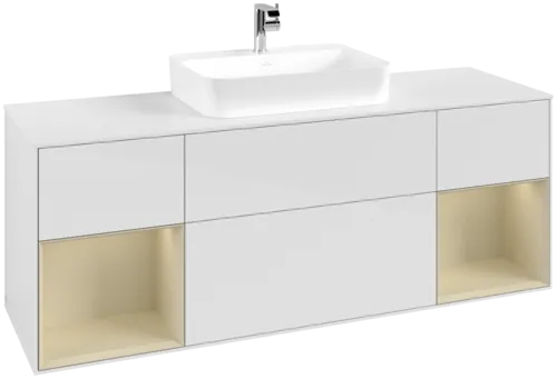 VILLEROY BOCH Toaletní skříňka Finion, s osvětlením, 4 výsuvy, 1600 x 603 x 501 mm, lesklý bílý lak / hedvábně šedý matný lak / bílé matné sklo #F451HJGF