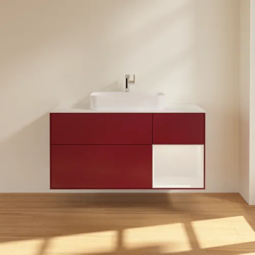 VILLEROY BOCH Toaletní skříňka Finion, s osvětlením, 3 výsuvy, 1200 x 603 x 501 mm, matný lak Peony / lesklý bílý lak / matné bílé sklo #F421GFHB, obrázek 3