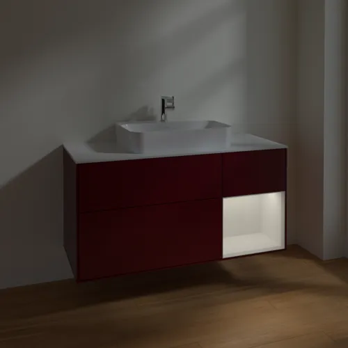 VILLEROY BOCH Toaletní skříňka Finion, s osvětlením, 3 výsuvy, 1200 x 603 x 501 mm, matný lak Peony / lesklý bílý lak / matné bílé sklo #F421GFHB, obrázek 5