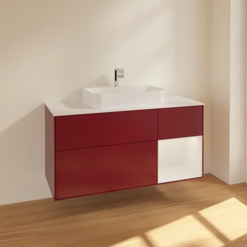 VILLEROY BOCH Toaletní skříňka Finion, s osvětlením, 3 výsuvy, 1200 x 603 x 501 mm, matný lak Peony / lesklý bílý lak / matné bílé sklo #F421GFHB, obrázek 2