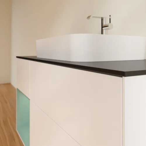 VILLEROY BOCH Toaletní skříňka Finion, s osvětlením, 3 výsuvy, 1200 x 603 x 501 mm, bílý matný lak / olivový matný lak / černé matné sklo #F412GMMT, obrázek 6