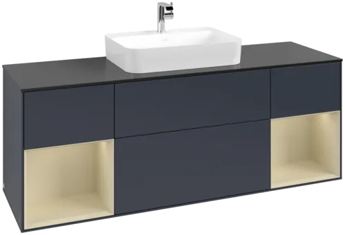 VILLEROY BOCH Toaletní skříňka Finion, s osvětlením, 4 výsuvy, 1600 x 603 x 501 mm, Midnight Blue Matt Lacquer / Silk Grey Matt Lacquer / Glass Black Matt #F452HJHG