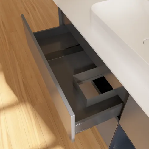 VILLEROY BOCH Toaletní skříňka Finion, s osvětlením, 3 výsuvy, 1200 x 603 x 501 mm, antracitový matný lak / půlnoční modrý matný lak / bílé matné sklo #F421HGGK, obrázek 8