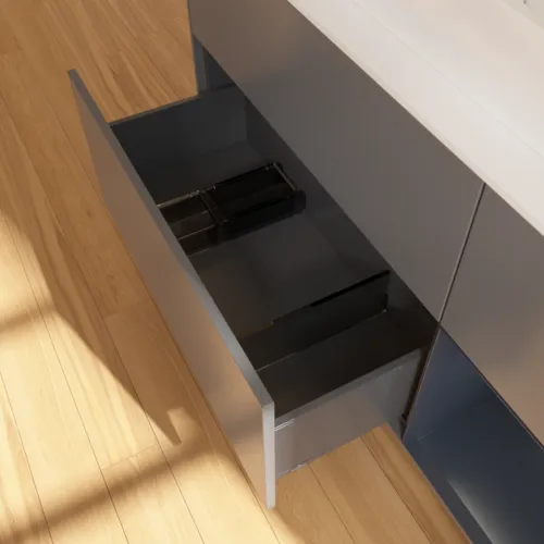 VILLEROY BOCH Toaletní skříňka Finion, s osvětlením, 3 výsuvy, 1200 x 603 x 501 mm, antracitový matný lak / půlnoční modrý matný lak / bílé matné sklo #F421HGGK, obrázek 7