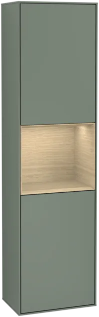 VILLEROY BOCH Vysoká skříňka Finion, s osvětlením, 2 dveře, 418 x 1516 x 270 mm, olivový matný lak / dubová dýha #F470PCGM