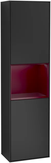 VILLEROY BOCH Vysoká skříňka Finion, s osvětlením, 2 dveře, 418 x 1516 x 270 mm, černý matný lak / pivoňkový matný lak #F460HBPD