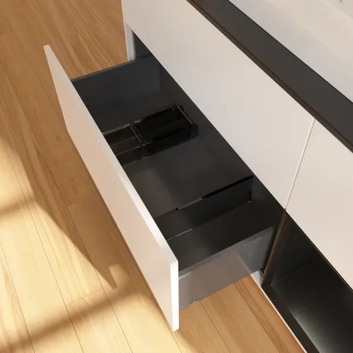 VILLEROY BOCH Toaletní skříňka Finion, s osvětlením, 3 výsuvy, 1200 x 603 x 501 mm, bílý matný lak / černý matný lak / černé matné sklo #F422PDMT, obrázek 7
