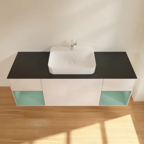 VILLEROY BOCH Toaletní skříňka Finion, s osvětlením, 4 výsuvy, 1600 x 603 x 501 mm, lesklý bílý lak / olivově matný lak / černé matné sklo #F452GMGF, obrázek 4