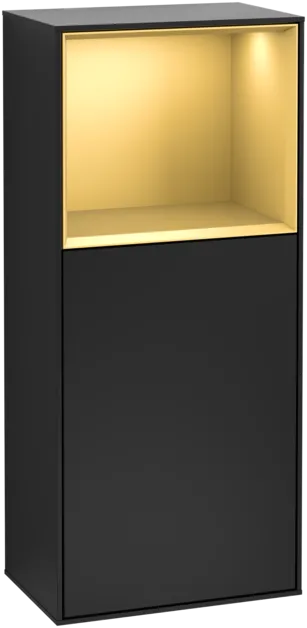 VILLEROY BOCH Boční skříňka Finion, s osvětlením, 1 dveře, 418 x 936 x 270 mm, černý matný lak / zlatý matný lak #F500HFPD