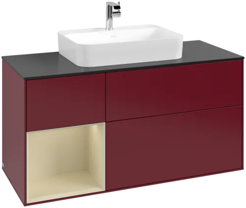 VILLEROY BOCH Toaletní skříňka Finion, s osvětlením, 3 výsuvy, 1200 x 603 x 501 mm, Peony Matt Lacquer / Silk Grey Matt Lacquer / Glass Black Matt #F412HJHB