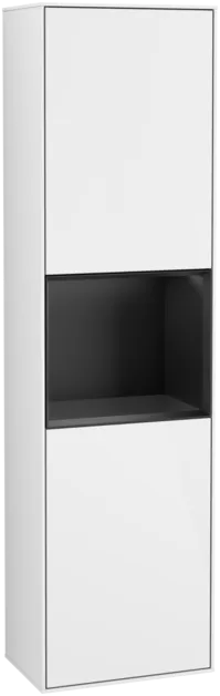VILLEROY BOCH Vysoká skříňka Finion, s osvětlením, 2 dveře, 418 x 1516 x 270 mm, lesklý bílý lak / černý matný lak #F460PDGF