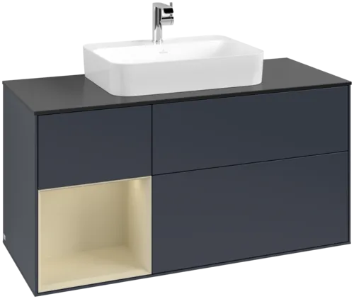VILLEROY BOCH Toaletní skříňka Finion, s osvětlením, 3 výsuvy, 1200 x 603 x 501 mm, Midnight Blue Matt Lacquer / Silk Grey Matt Lacquer / Glass Black Matt #F412HJHG