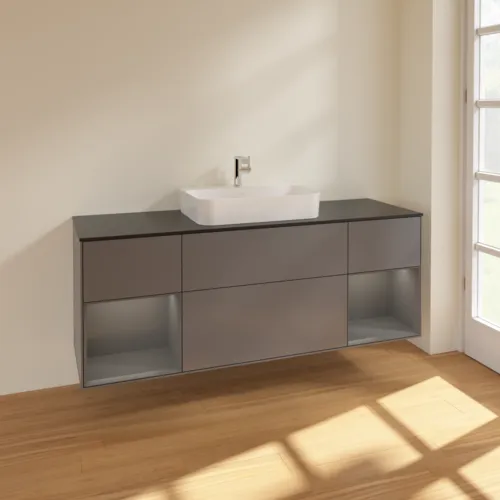 VILLEROY BOCH Toaletní skříňka Finion, s osvětlením, 4 výsuvy, 1600 x 603 x 501 mm, antracit matný lak / antracit matný lak / sklo černé matné #F452GKGK, obrázek 2