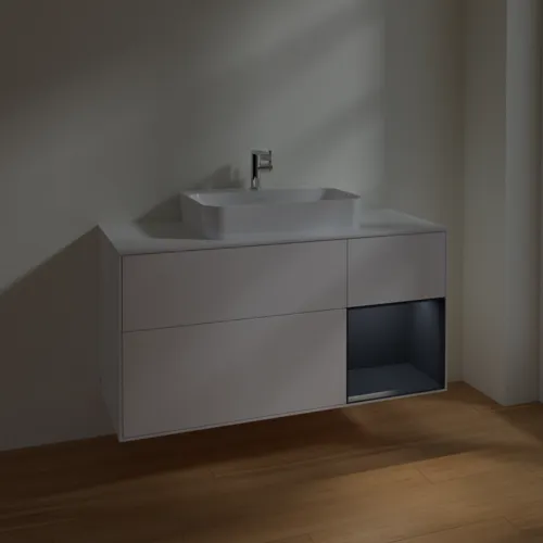 VILLEROY BOCH Toaletní skříňka Finion, s osvětlením, 3 výsuvy, 1200 x 603 x 501 mm, bílý matný lak / půlnoční modrý matný lak / bílé matné sklo #F421HGMT, obrázek 5