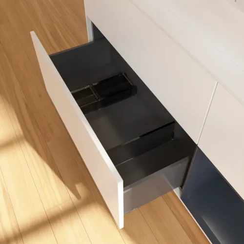 VILLEROY BOCH Toaletní skříňka Finion, s osvětlením, 3 výsuvy, 1200 x 603 x 501 mm, bílý matný lak / půlnoční modrý matný lak / bílé matné sklo #F421HGMT, obrázek 7