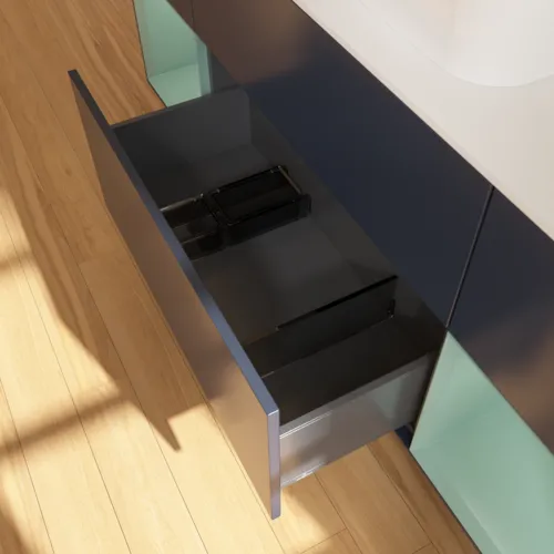 VILLEROY BOCH Toaletní skříňka Finion, s osvětlením, 4 výsuvy, 1600 x 603 x 501 mm, Midnight Blue Matt Lacquer / Olive Matt Lacquer / Glass White Matt #F451GMHG, obrázek 5