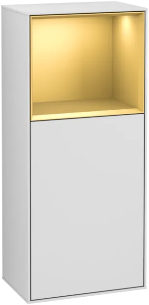 VILLEROY BOCH Boční skříňka Finion, s osvětlením, 1 dveře, 418 x 936 x 270 mm, bílý matný lak / zlatý matný lak #F500HFMT