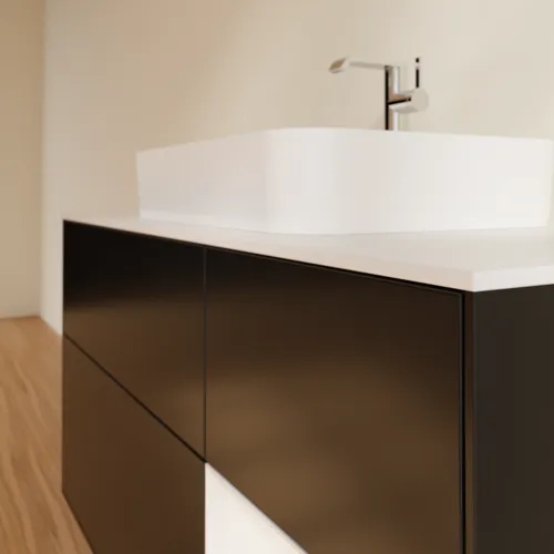 VILLEROY BOCH Toaletní skříňka Finion, s osvětlením, 3 výsuvy, 1200 x 603 x 501 mm, černý matný lak / bílý lesklý lak / bílé matné sklo #F421GFPD, obrázek 6