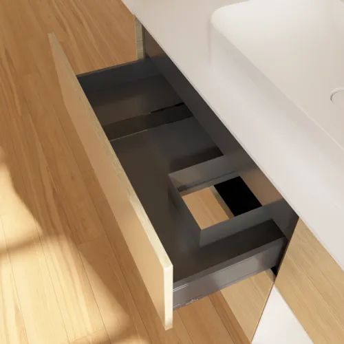 VILLEROY BOCH Toaletní skříňka Finion, s osvětlením, 3 výsuvy, 1200 x 603 x 501 mm, dubová dýha / lesklý bílý lak / sklo bílé matné #F421GFPC, obrázek 8