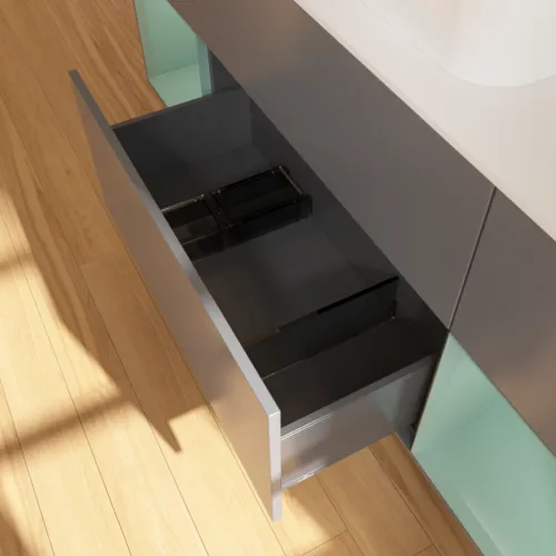 VILLEROY BOCH Toaletní skříňka Finion, s osvětlením, 4 výsuvy, 1600 x 603 x 501 mm, antracitový matný lak / olivový matný lak / bílé matné sklo #F451GMGK, obrázek 4