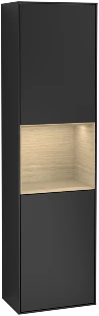 VILLEROY BOCH Vysoká skříňka Finion, s osvětlením, 2 dveře, 418 x 1516 x 270 mm, černý matný lak / dubová dýha #F470PCPD