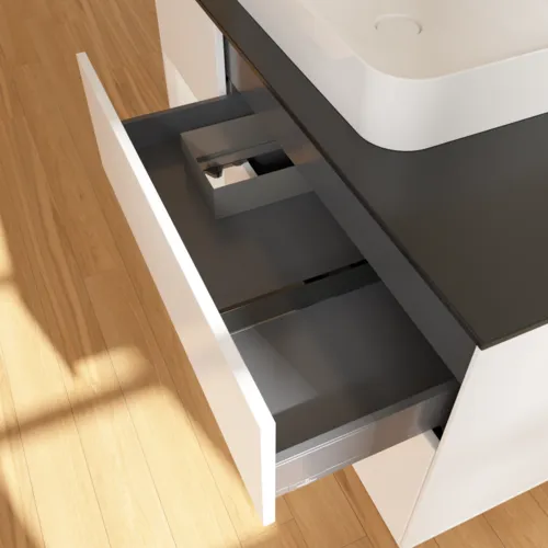 VILLEROY BOCH Toaletní skříňka Finion, s osvětlením, 3 výsuvy, 1200 x 603 x 501 mm, bílý matný lak / bílý lesklý lak / černé matné sklo #F412GFMT, obrázek 8