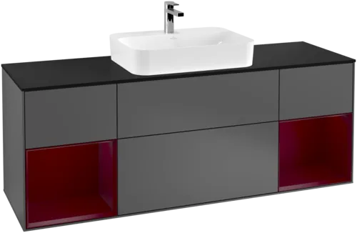 VILLEROY BOCH Toaletní skříňka Finion, s osvětlením, 4 výsuvy, 1600 x 603 x 501 mm, antracitový matný lak / pivoňkový matný lak / černé matné sklo #F452HBGK