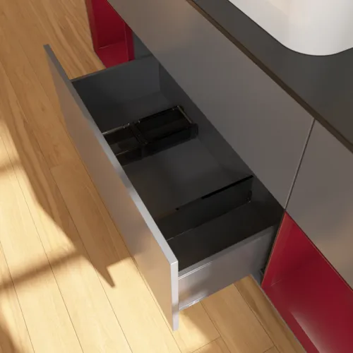 VILLEROY BOCH Toaletní skříňka Finion, s osvětlením, 4 výsuvy, 1600 x 603 x 501 mm, antracitový matný lak / pivoňkový matný lak / černé matné sklo #F452HBGK, obrázek 5