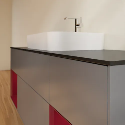 VILLEROY BOCH Toaletní skříňka Finion, s osvětlením, 4 výsuvy, 1600 x 603 x 501 mm, antracitový matný lak / pivoňkový matný lak / černé matné sklo #F452HBGK, obrázek 4