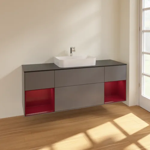 VILLEROY BOCH Toaletní skříňka Finion, s osvětlením, 4 výsuvy, 1600 x 603 x 501 mm, antracitový matný lak / pivoňkový matný lak / černé matné sklo #F452HBGK, obrázek 2