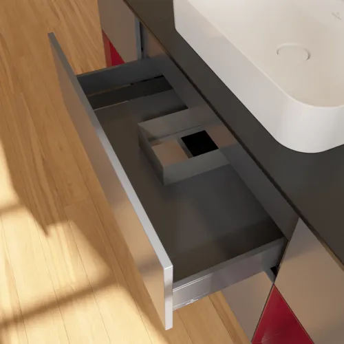 VILLEROY BOCH Toaletní skříňka Finion, s osvětlením, 4 výsuvy, 1600 x 603 x 501 mm, antracitový matný lak / pivoňkový matný lak / černé matné sklo #F452HBGK, obrázek 6