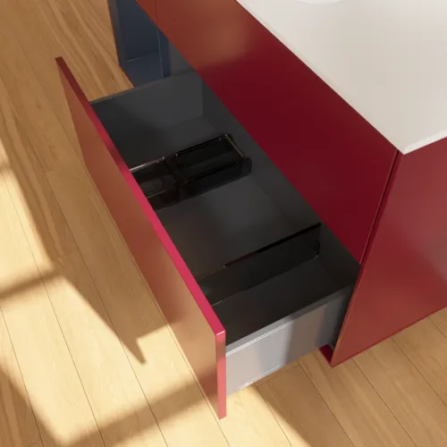 VILLEROY BOCH Toaletní skříňka Finion, s osvětlením, 3 výsuvy, 1200 x 603 x 501 mm, Pivoňka matný lak / Půlnoční modrá matný lak / Sklo bílé matné #F411HGHB, obrázek 7