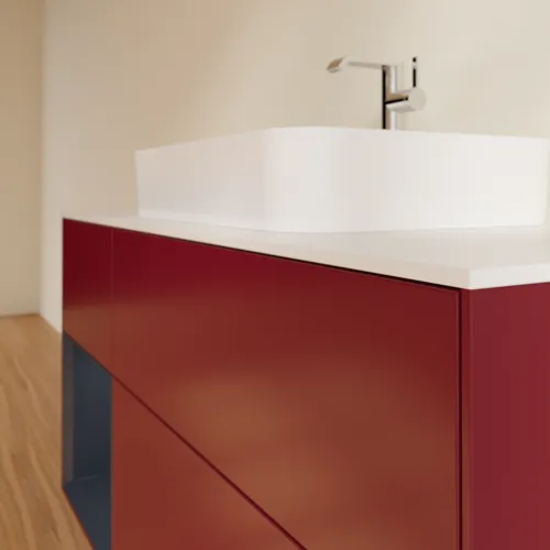 VILLEROY BOCH Toaletní skříňka Finion, s osvětlením, 3 výsuvy, 1200 x 603 x 501 mm, Pivoňka matný lak / Půlnoční modrá matný lak / Sklo bílé matné #F411HGHB, obrázek 6
