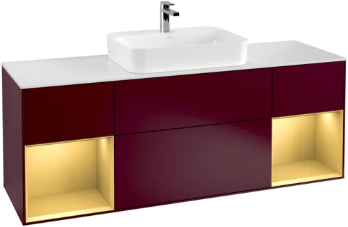 VILLEROY BOCH Toaletní skříňka Finion, s osvětlením, 4 výsuvy, 1600 x 603 x 501 mm, Peony Matt Lacquer / Gold Matt Lacquer / Glass White Matt #F451HFHB