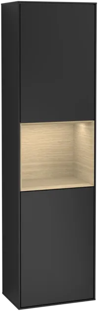 VILLEROY BOCH Vysoká skříňka Finion, s osvětlením, 2 dveře, 418 x 1516 x 270 mm, černý matný lak / dubová dýha #F460PCPD