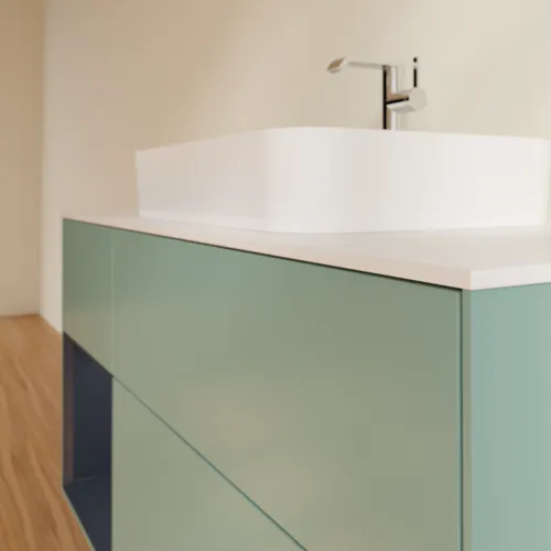 VILLEROY BOCH Toaletní skříňka Finion, s osvětlením, 3 výsuvy, 1200 x 603 x 501 mm, olivový matný lak / půlnoční modrý matný lak / bílé matné sklo #F411HGGM, obrázek 6
