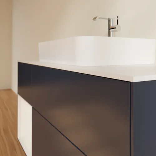 VILLEROY BOCH Toaletní skříňka Finion, s osvětlením, 3 výsuvy, 1200 x 603 x 501 mm, Midnight Blue Matt Lacquer / Glossy White Lacquer / Glass White Matt #F411GFHG, obrázek 6