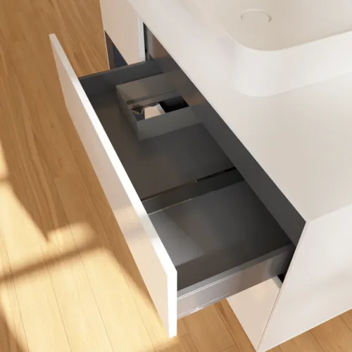 VILLEROY BOCH Toaletní skříňka Finion, s osvětlením, 3 výsuvy, 1200 x 603 x 501 mm, lesklý bílý lak / půlnoční modrý matný lak / bílé matné sklo #F411HGGF, obrázek 8