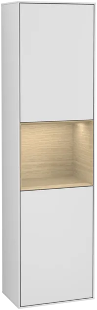 VILLEROY BOCH Vysoká skříňka Finion, s osvětlením, 2 dveře, 418 x 1516 x 270 mm, bílý matný lak / dubová dýha #F460PCMT