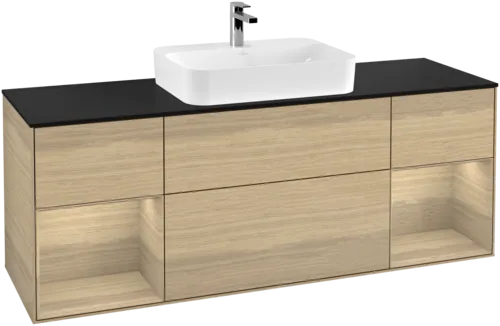 VILLEROY BOCH Toaletní stolek Finion, s osvětlením, 4 výsuvy, 1600 x 603 x 501 mm, dubová dýha / dubová dýha / sklo černé matné #F452PCPC, obrázek 1