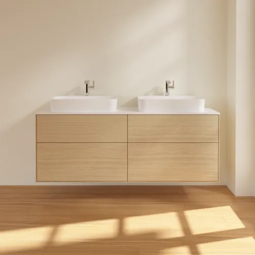 VILLEROY BOCH Toaletní skříňka Finion, 4 výsuvy, 1600 x 603 x 501 mm, dubová dýha / sklo bílé matné #F43100PC, obrázek 2